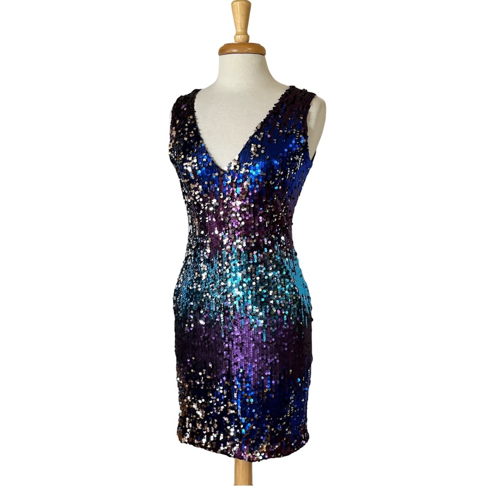 Sequin V-Neck Dress - Blue and Purple Size Medium New with Tag